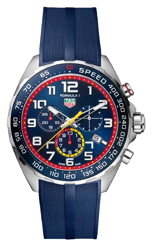 Special Edition TAG Heuer Formula 1 x Red Bull Racing Chronograph Blue Dial Blue Rubber Strap Date Divers Quartz Mens Watch CAZ101AL.FT8052