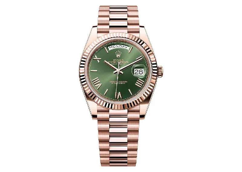 Rolex Day-Date 40mm 228235 Rose Gold President Olive Green Roman Dial