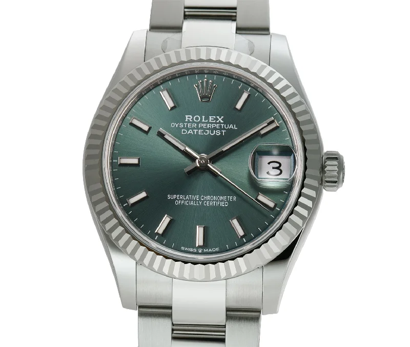 31mm Steel Mint Green Dial 18k Fluted Bezel Oyster Bracelet