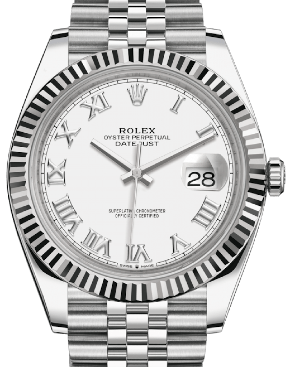 Rolex Datejust 41/ Stainless Steel/ White Roman Dial/ Fluted Bezel/ Jubilee Bracelet (Ref# 126334)