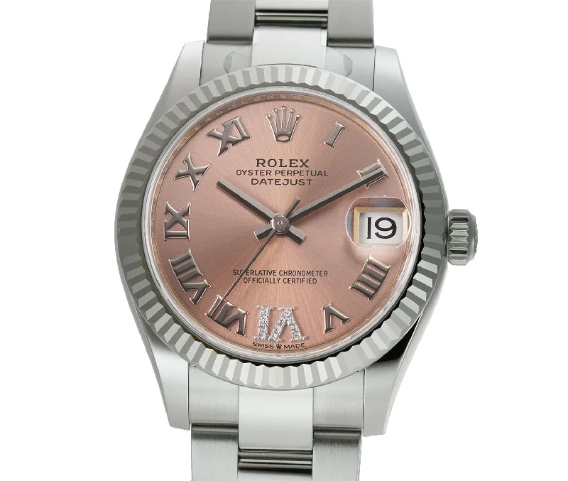 31mm Steel Pink Roman Diamond VI Dial 18k Fluted Bezel Oyster Bracelet