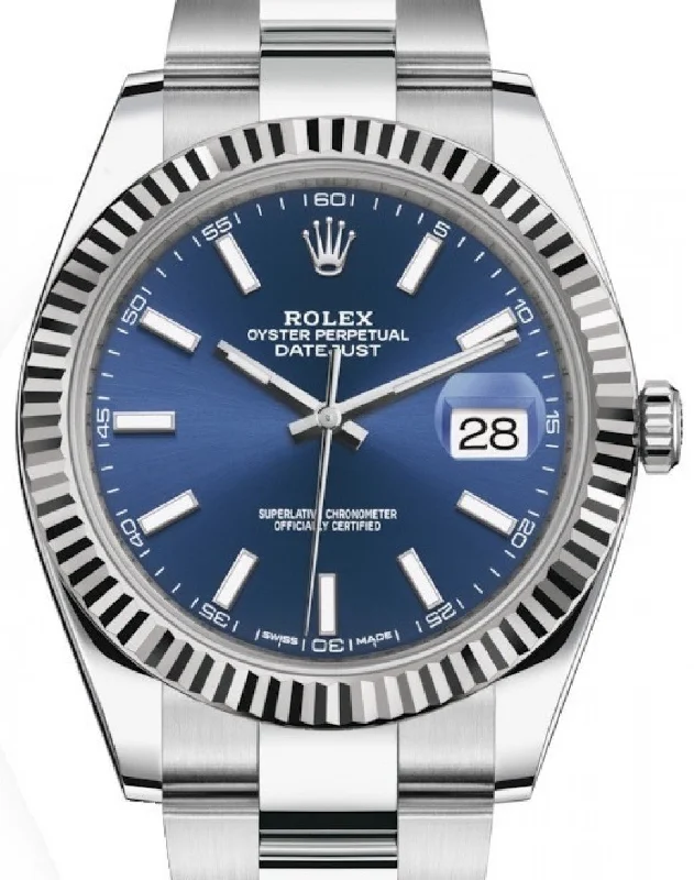 Rolex Datejust 41 White Gold and Steel Blue Index Oyster Bracelet Fluted Bezel (Ref#126334)