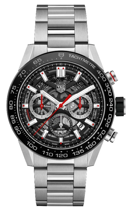 TAG Heuer Carrera Automatic Chronograph Stainless Steel Black Skeleton Dial Date Mens Watch CBG2A10.BA0654